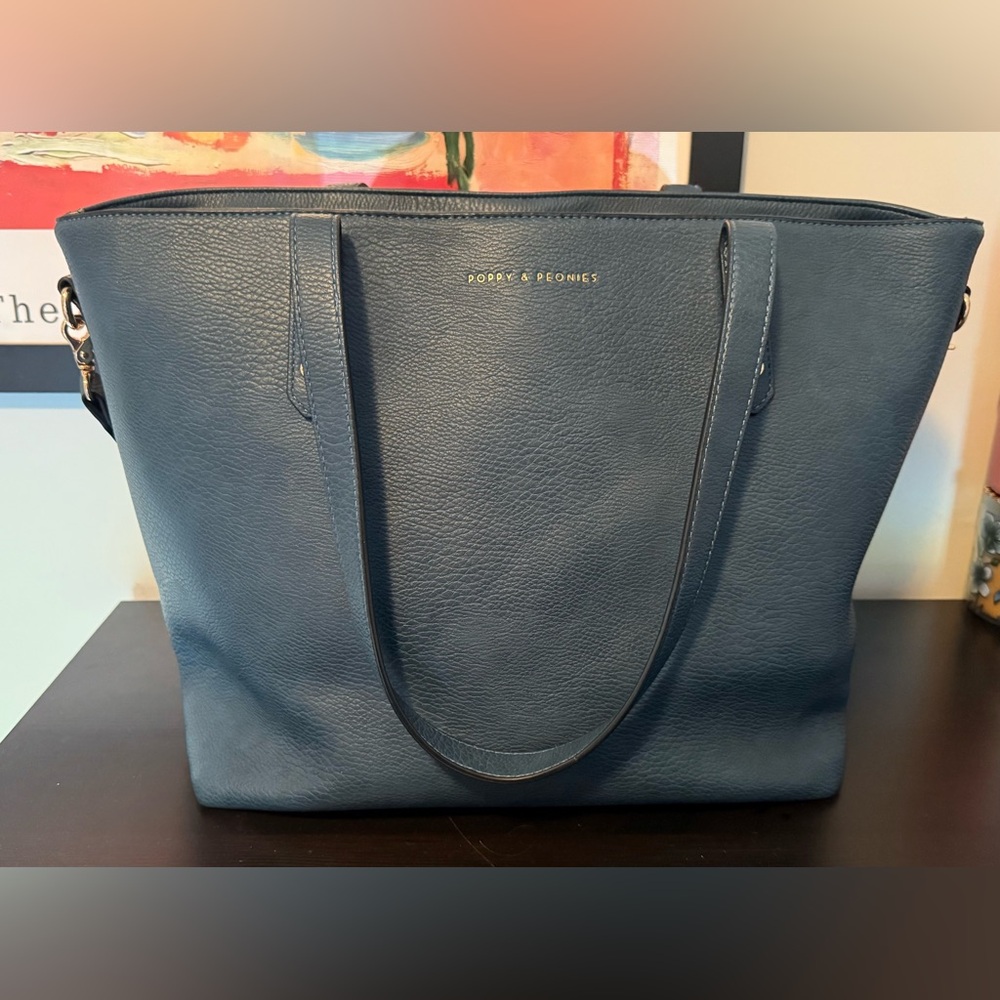 Poppy & Peonies Slate Blue Tote